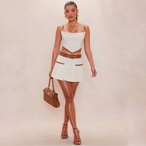 Kenzie Linen Skirt Set - Cream/combo fashion nova with belt, belted straps